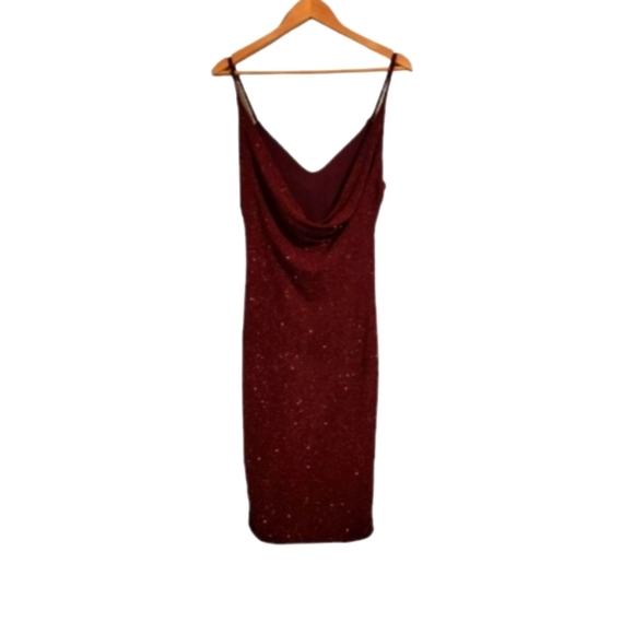 Crimson Red Midi Sparkle Dress spaghetti Straps and Open Back - Picture 4 of 8